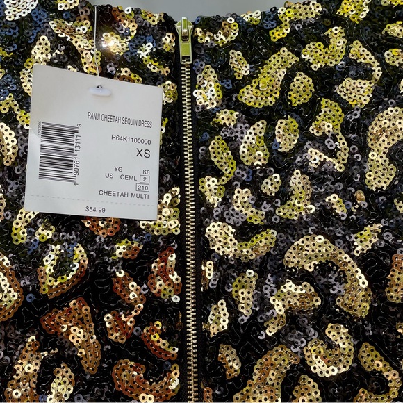 G Guess Black Sequins Mini Dress Size XS Gold Ranji Cheetah Sexy Animal Print - Picture 6 of 12